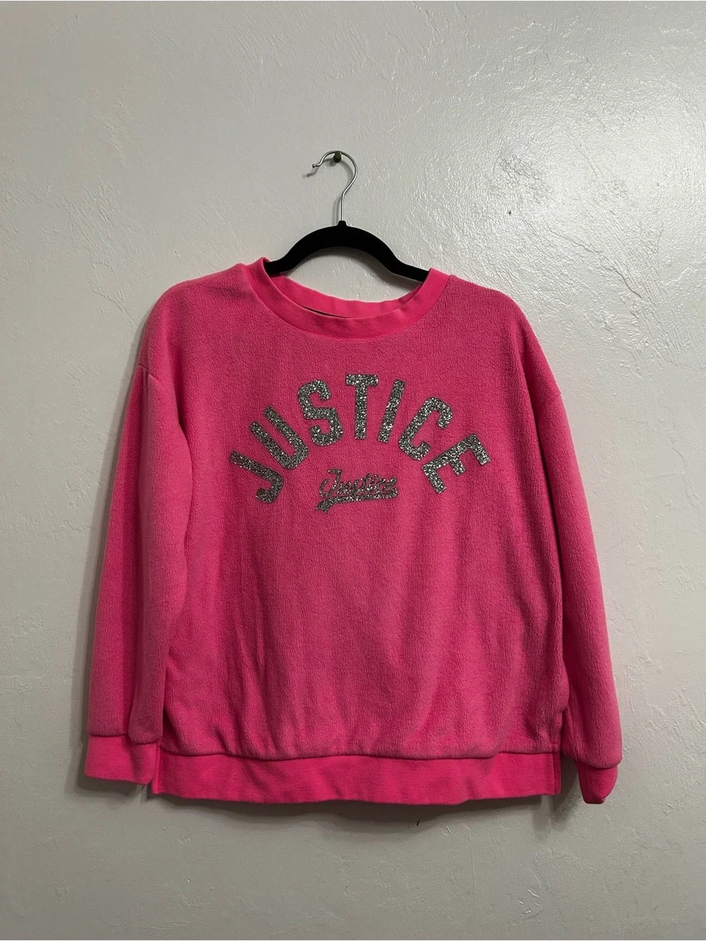 Justice Hot Pink Fleece Crewneck with Glitter Logo